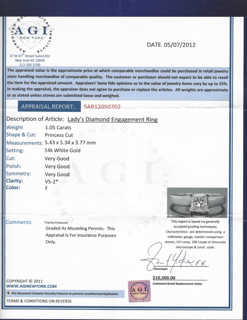 AGI Certified Diamond Solitaire Ring Princess Cut Diamond - Etsy