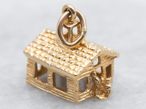 14K Yellow Gold House Charm Pendant, Sentiment Jewelry