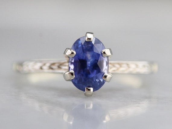 Etched Sapphire Solitaire Ring, Sapphire Engageme… - image 1