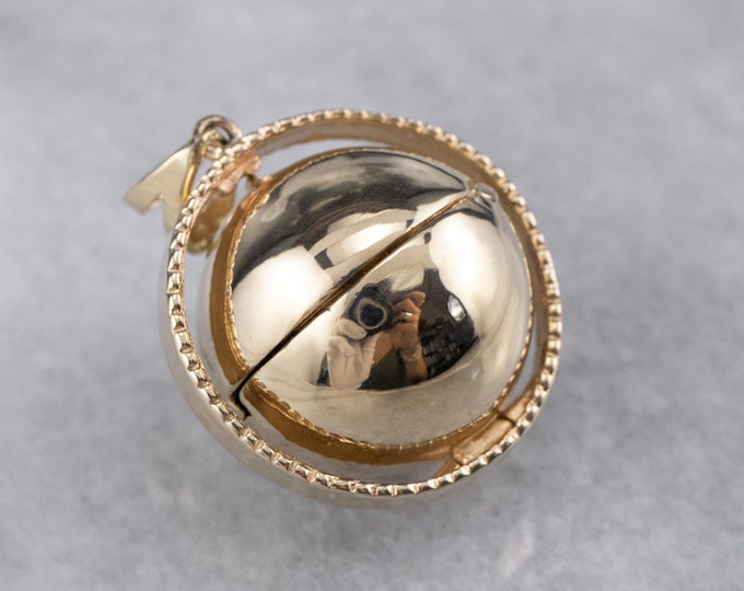 RESERVED/SOLD Yellow Gold Ball Locket, Globe Locket, Large Gold Locket