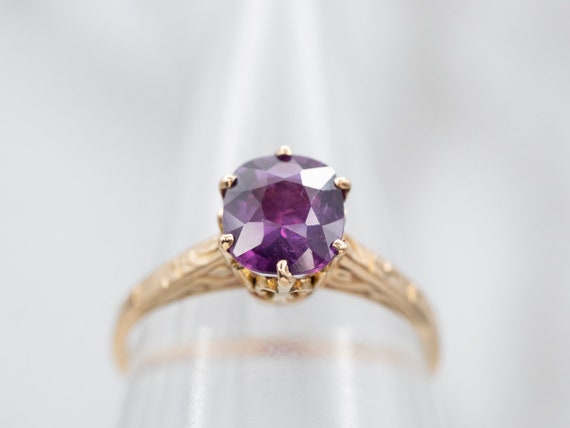 Dark Purple Sapphire Solitaire Ring, Yellow Gold … - image 5