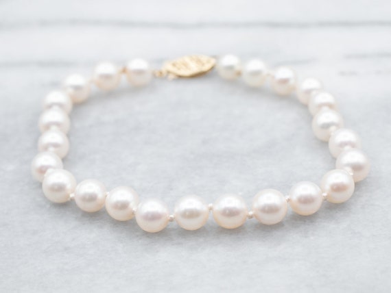 Yellow Gold Saltwater Pearl Bracelet with Filigre… - image 2