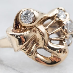Anillo de diamantes con lazo dorado de estilo retro, anillo de diamantes vintage, anillo de lazo de diamantes, anillo de compromiso, regalo de aniversario A22809
