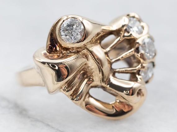 Retro 10K Gold Bow Diamond Ring, Sweetheart Jewelry