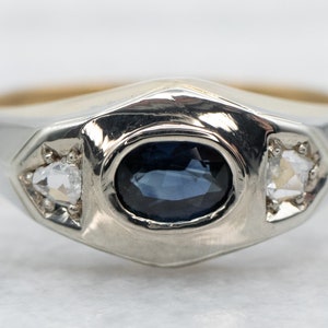 Retro 18K Gold Sapphire and Diamond Ring, Two-Tone