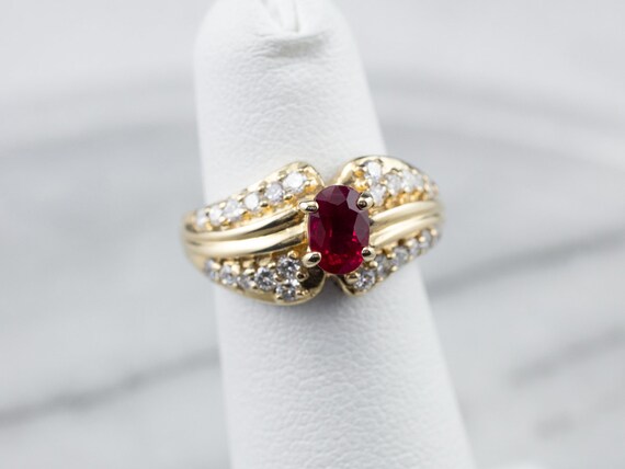14K Yellow Gold Ruby Diamond Ring, Anniversary Ri… - image 7