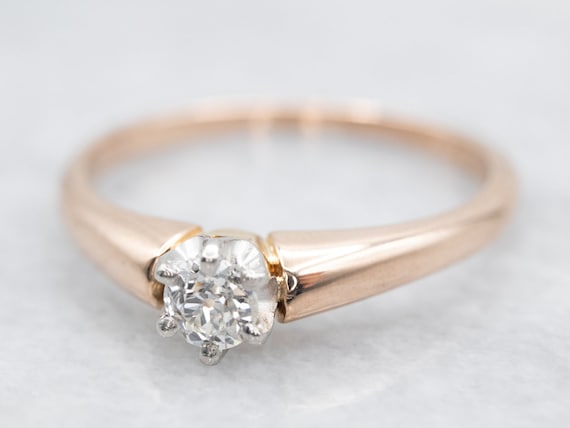 European Cut Diamond Ring, Vintage Diamond Engage… - image 1