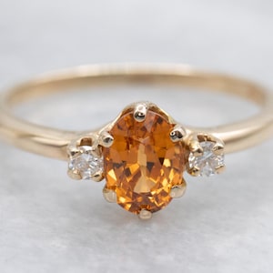 Gelbgold Spessartit Granat Ring, Granat und Diamant Ring, Orange Granat Ring, Granat Schmuck, Geschenke für Sie A68578