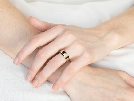 Unisex Black Onyx Statement Ring, Yellow Gold Ony… - image 10