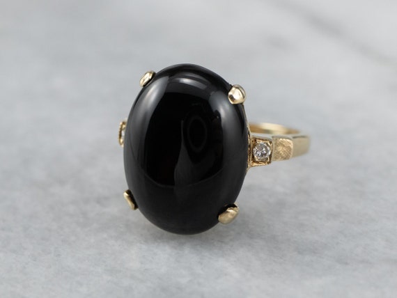 Black Onyx Diamond Yellow Gold Ring, Onyx Stateme… - image 3