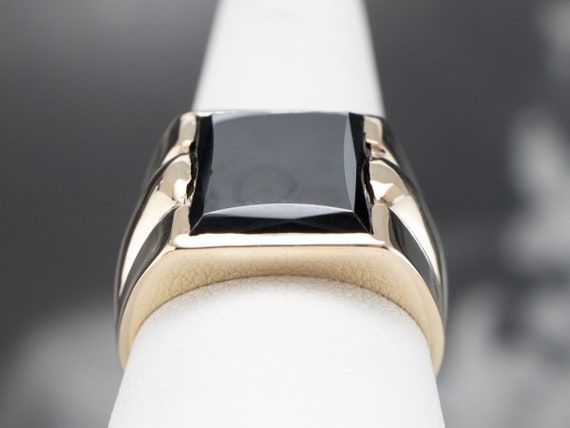 10K Yellow Gold Hematite Ring, Unisex Grey Stone … - image 8