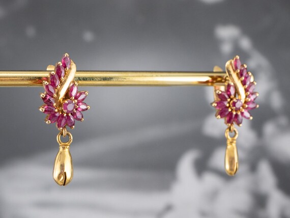 14K Gold Ruby Drop Earrings: July Birthstone Dang… - image 9
