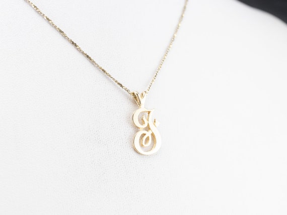 14K Yellow Gold Cursive "F" Initial Pendant, Mono… - image 8