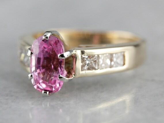 Pink Sapphire Anniversary Ring, Sapphire and Diam… - image 3