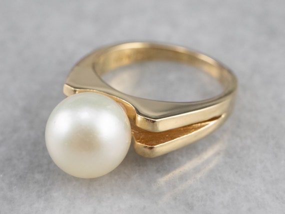 Vintage Pearl Solitaire Ring, Yellow Gold Pearl R… - image 3
