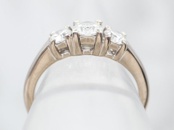 Three Stone Diamond Engagement Ring, 18K White Go… - image 4