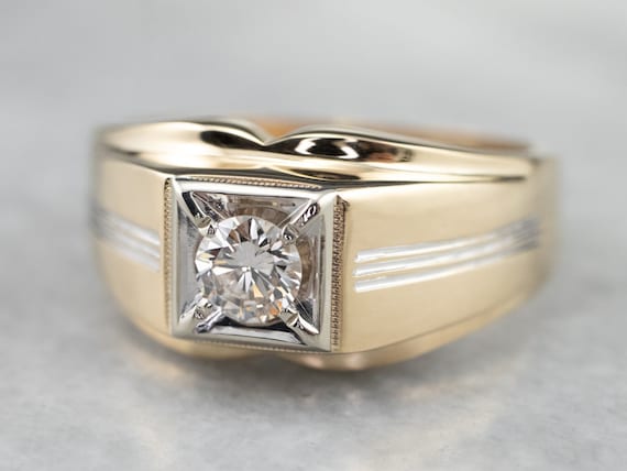 Vintage Diamond Gold Men's Ring, Men's Engagement… - image 3