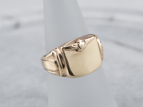 Military Style Gold Signet Ring, Unisex Gold Sign… - image 6