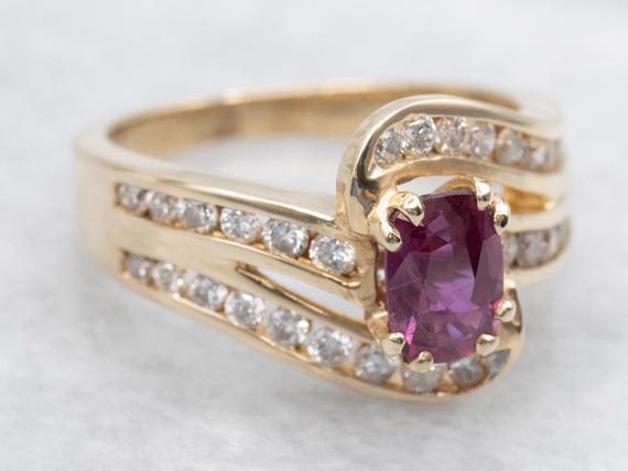 14K Gold Ruby Diamond Bypass Ring, July Birthstone - image 2