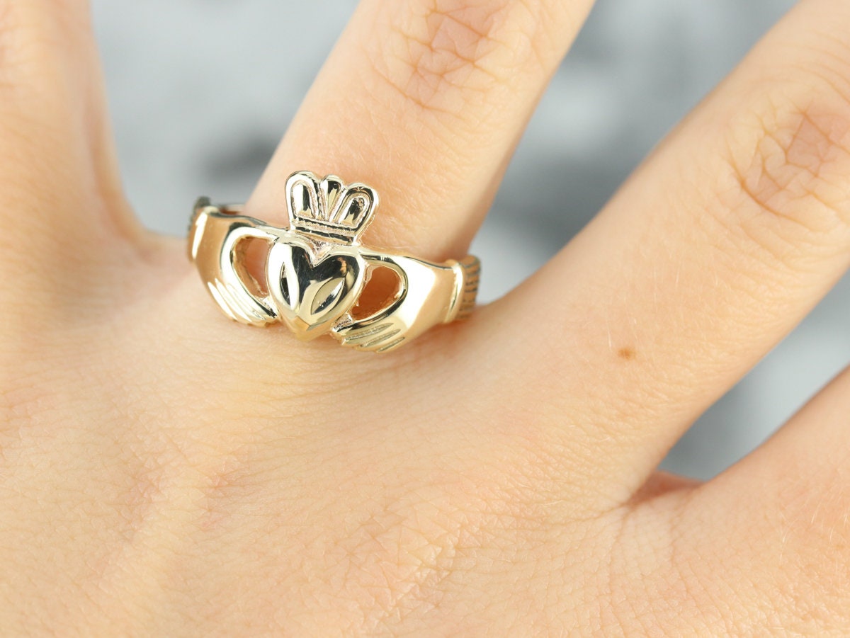 14Kイエローゴールドのクラダリング、アイルランドの婚約指輪 - Etsy 日本