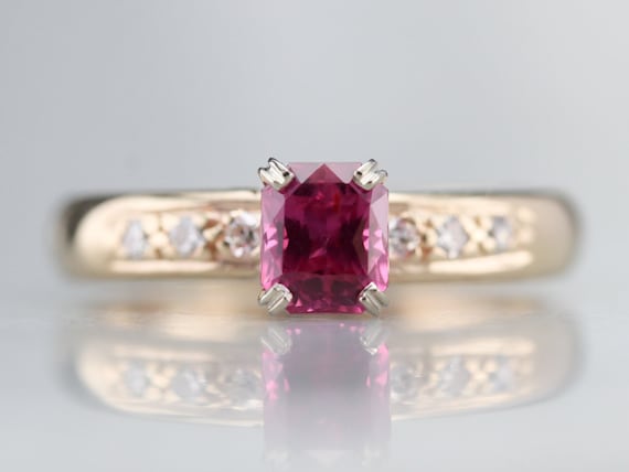 14K Yellow Gold Ruby and Diamond Engagement Ring,… - image 1
