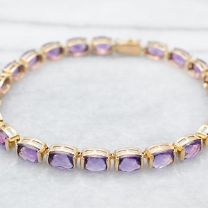 Amethyst Gold Tennis Bracelet, Link Bracelet, Layering Bracelet, February Birthstone, Gift for Her, Bridal Jewelry, Amethyst Jewelry A17839