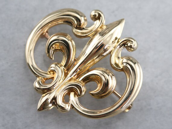 Vintage Fleur De Lis Brooch, Gold Fleur De Lis Pi… - image 3