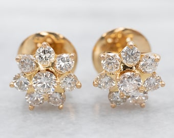 18Ct Yellow Gold Floral Diamond Stud Earrings, 1.28 Carats