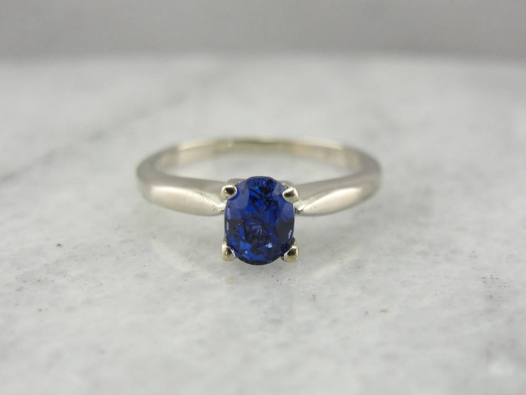 Classic White Gold Sapphire Solitaire Engagement Ring - Etsy