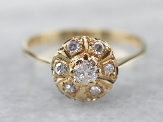 Diamond Halo Gold Engagement Ring, 18K Gold Engage