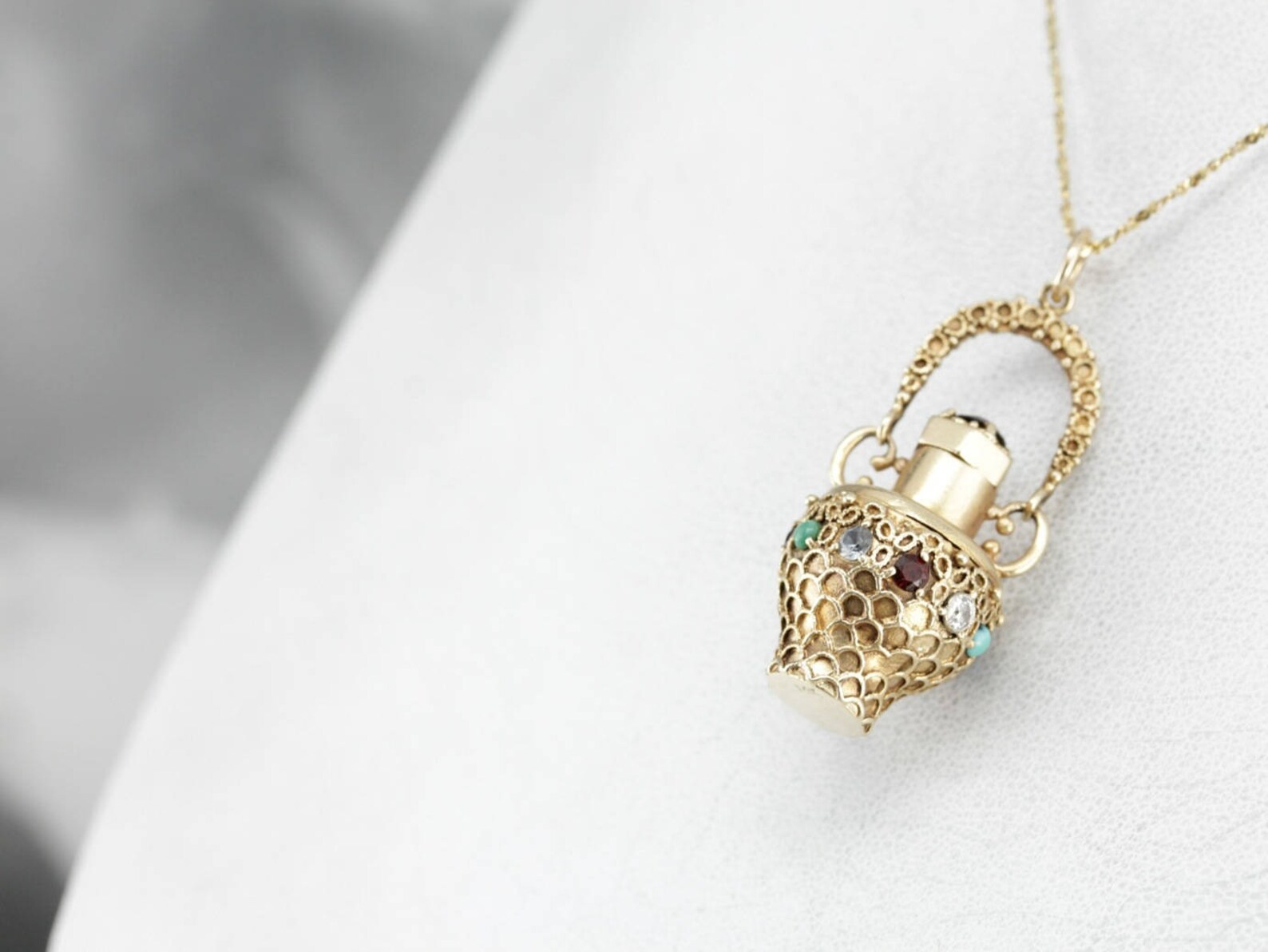 Antique Jeweled Perfume Bottle Pendant Gold Bottle Pendant Etsy