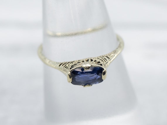 Antique Sapphire Solitaire Ring, Green Gold Sapph… - image 4