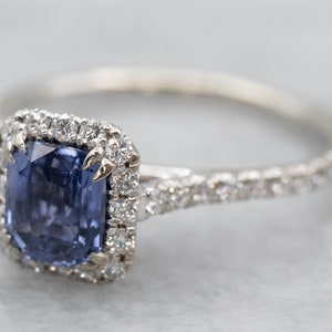 Purple Sapphire Diamond Halo Ring, Engagement Ring, Anniversary Ring, White Gold Ring, Pave Set Ring, Sapphire Anniversary A9450