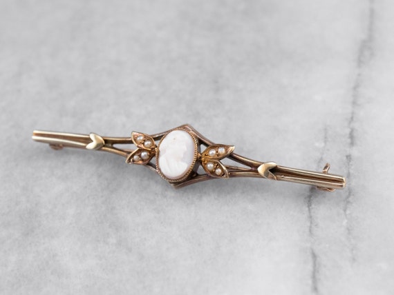 Victorian Cameo Seed Pearl Gold Brooch, Rose Gold… - image 3