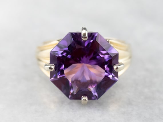 Fancy Cut Amethyst Cocktail Ring, Two Tone Gold A… - image 2