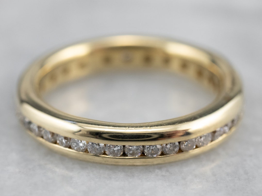 14K Yellow Gold Diamond Eternity Band, Anniversary Ring - Etsy