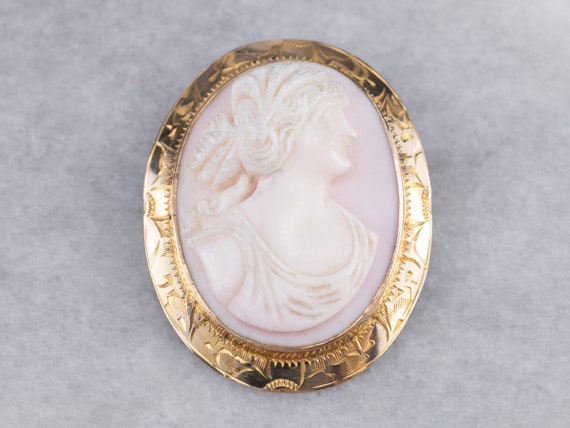 Vintage Pink Shell Cameo Brooch, Cameo Oval Pin, S