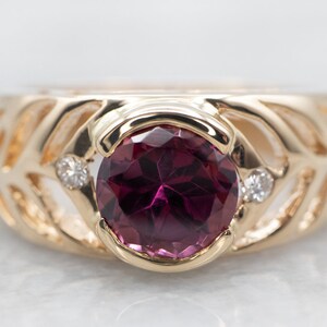 Yellow Gold Rhodolite Garnet Ring with Diamond Accents, Yellow Gold Rhodolite Garnet Ring, Garnet and Diamond Ring, Rhodolite Garnet A29850