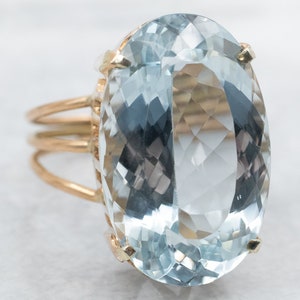 Blue Topaz Cocktail Ring, Yellow Gold Topaz Ring, Topaz Statement Ring, Right Hand Ring, Anniversary Ring, Large Gemstone Ring A37172
