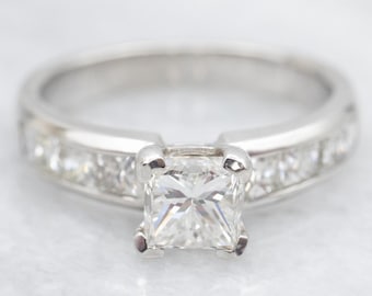 Platinum Diamond Engagement Ring, Princess Cut, Channel Set