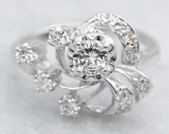 Retro 14K White Gold Diamond Cocktail Ring