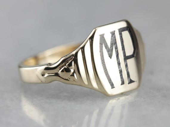 Antique Enamel Signet Ring, MP Initial Ring, Unise