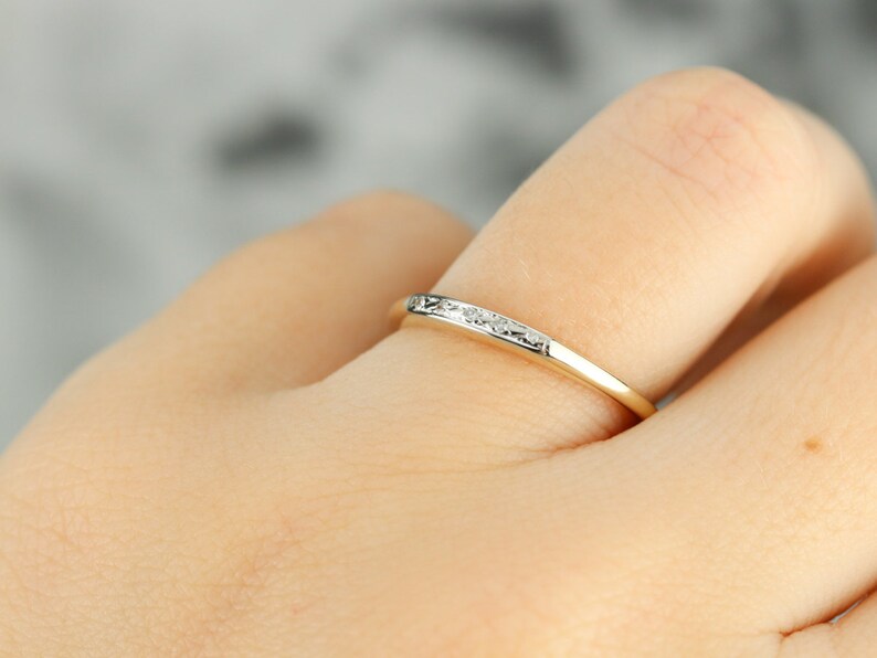 Diamond Wedding Band Retro Era Diamond Band Mixed Metal Diamond Band Anniversary Gift Birthday Gift 3MRXQZ19 Stacking Band