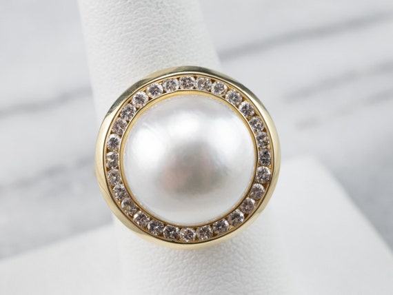 Mabe Pearl Cocktail Ring, Pearl and Diamond Halo … - image 7