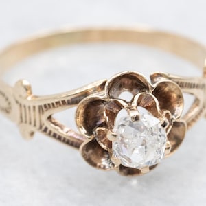 Victorian Gold Old Mine Cut Diamond Buttercup Ring, Diamond Engagement, April Birthstone, Promise Ring, Victorian Diamond Solitaire A62630