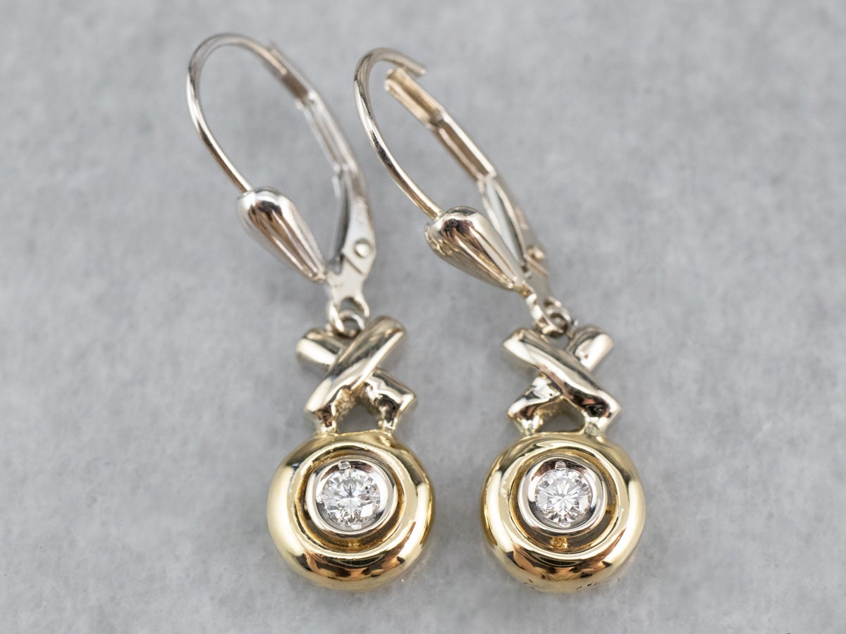 Diamond XO Drop Earrings Two Tone Gold Earrings Bridal Etsy