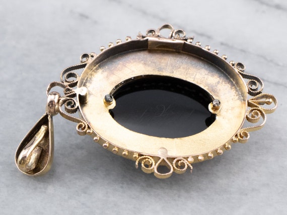 Onyx Cameo Gold Pendant, Antique Conversion Penda… - image 5