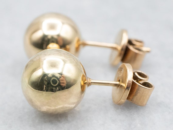 Orecchini A Sfera Oro Giallo 14K - JewelryAffairs, Classici A Bottone Con Chiusura A Farfalla, Regalo In Scatola