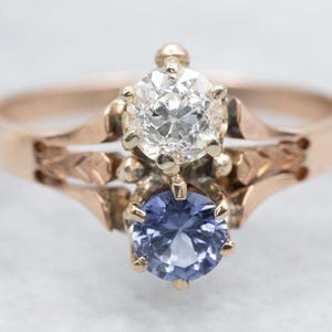 Antique Sapphire and Old Mine Cut Diamond Ring, Victorian Sapphire Ring, Estate Sapphire and Old Mine Cut Diamond Ring, Antique Ring A58978