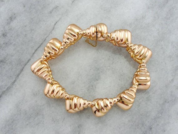 Huge Heavy Rose Gold Bracelet, Scalloped Link Brac
